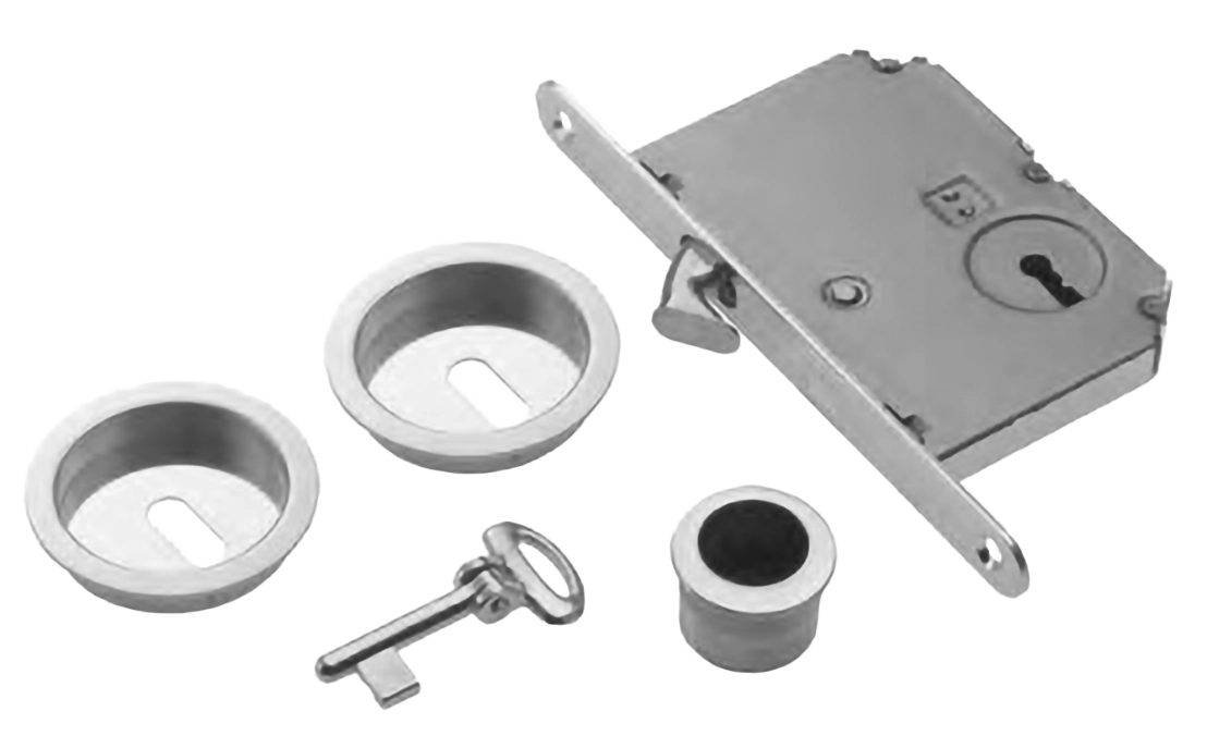 Комплект ручек для раздвижной двери ART.54/B CSA с пальчиковой ручкой, замком и ключом, цвет - матовый хром фото купить Тверь