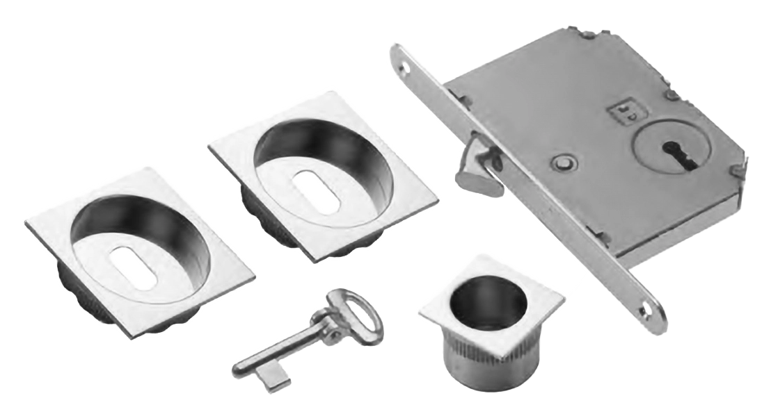 Комплект ручек для раздвижных дверей ART.54B/Q CRO с пальчиковой ручкой, замком и ключом, цвет - хром фото купить Тверь