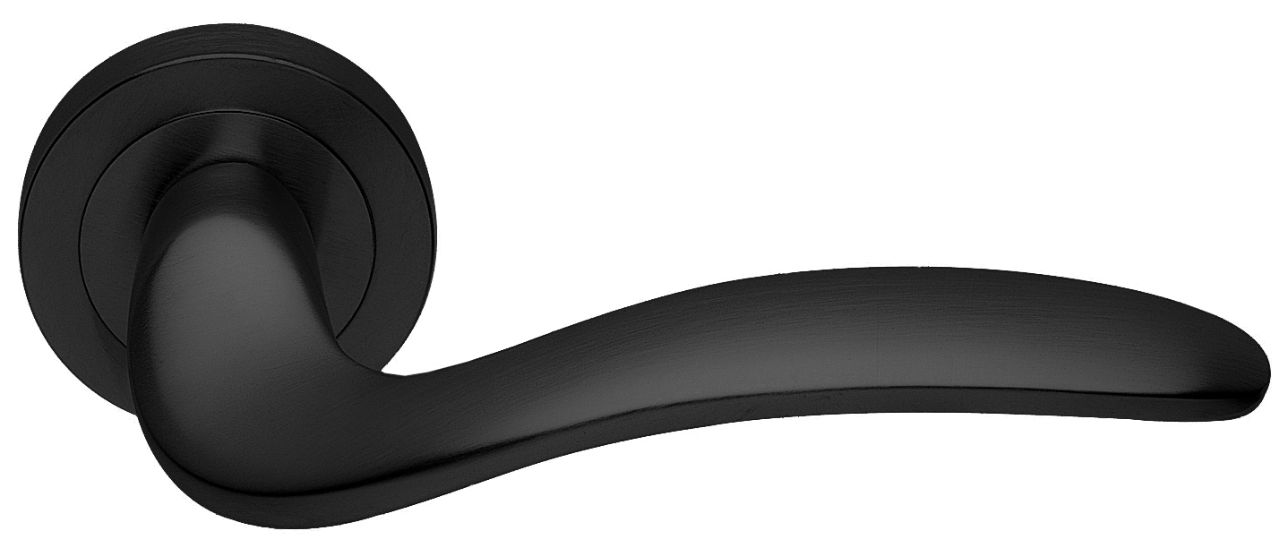 Ручка дверная COBRA R2 NERO раздельная на круглой розетке, цвет черный, латунь фото купить в Твери