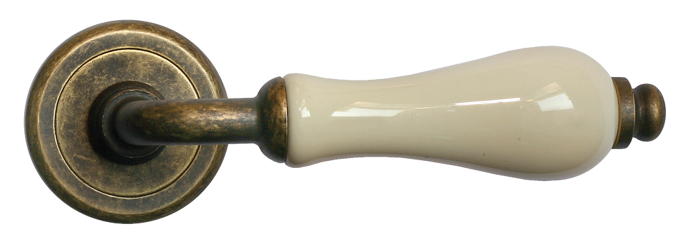 Ручка дверная CERAMICA R4 OBR/CHAMP раздельная на круглой розетке, цвет - бронза/шампань, латунь фото купить в Твери