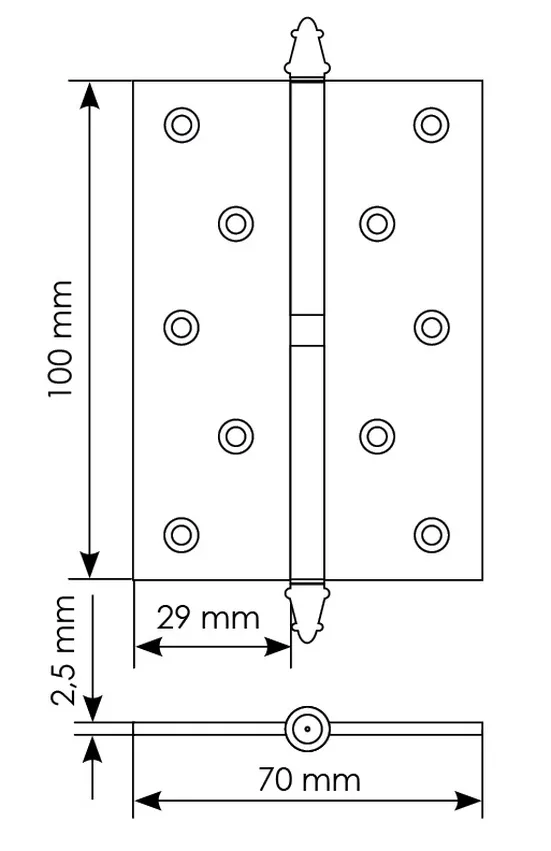 Петля карточная разъемная MSN 100X70X2.5 R COF с подшипником стальная правая, врезная, цвет кофе фото купить в Твери