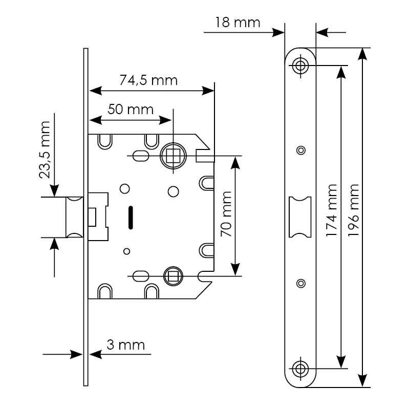 Защелка межкомнатная 1870P SN -IND SP-1 с ответной планкой, бесшумная сантехническая, цвет никель фото купить в Твери