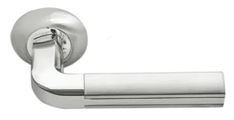Ручка дверная МОЗАИКА MH-11 SN/CP раздельная на круглой розетке, цвет бел.никель/хром, ЦАМ