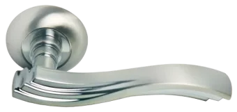 Ручка дверная МИРАЖ MH-14 SN/CP раздельная на круглой розетке, цвет бел.никель/хром, ЦАМ