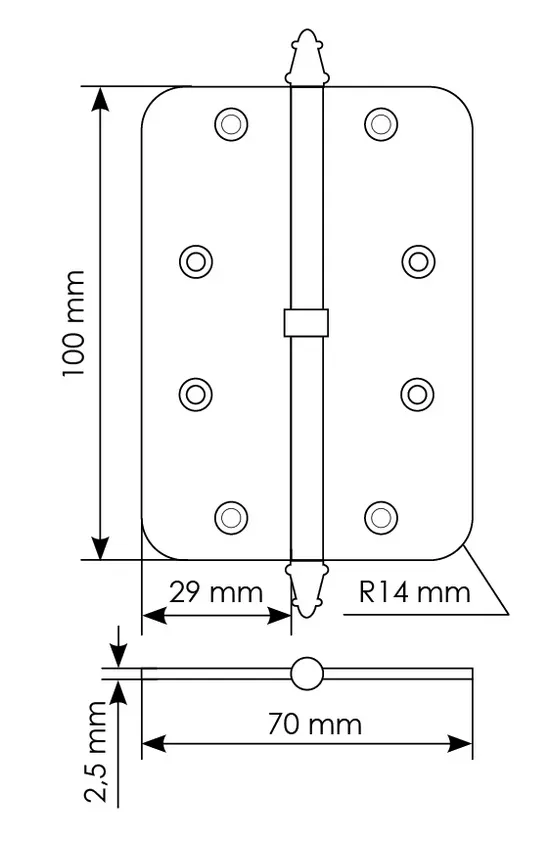 Петля разъемная MS-C 100X70X2.5 AB L левая скругленная, врезная, цвет бронза, сталь фото купить в Твери