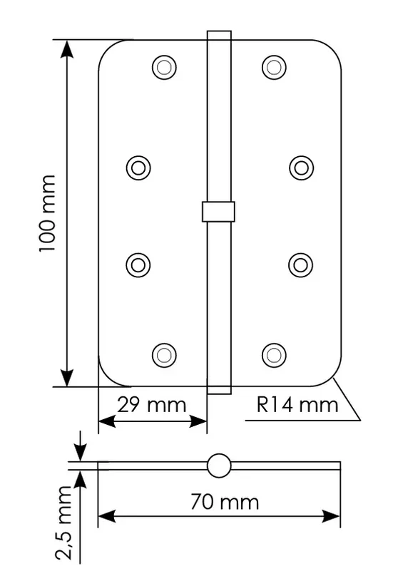 MSD-C 100X70X2.5 AB R, петля стальная скругленная правая без коронки, цвет - бронза фото купить в Твери