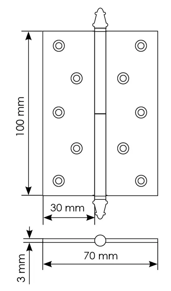 Петля карточная латунная разъемная MB 100X70X3 SC L C с коронкой левая, врезная, цвет матовый хром фото купить в Твери