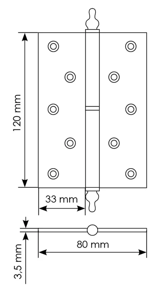 Петля карточная разъемная латунная MB 120X80X3.5 SG L C с коронкой левая, верзная, цвет матовое золото фото купить в Твери