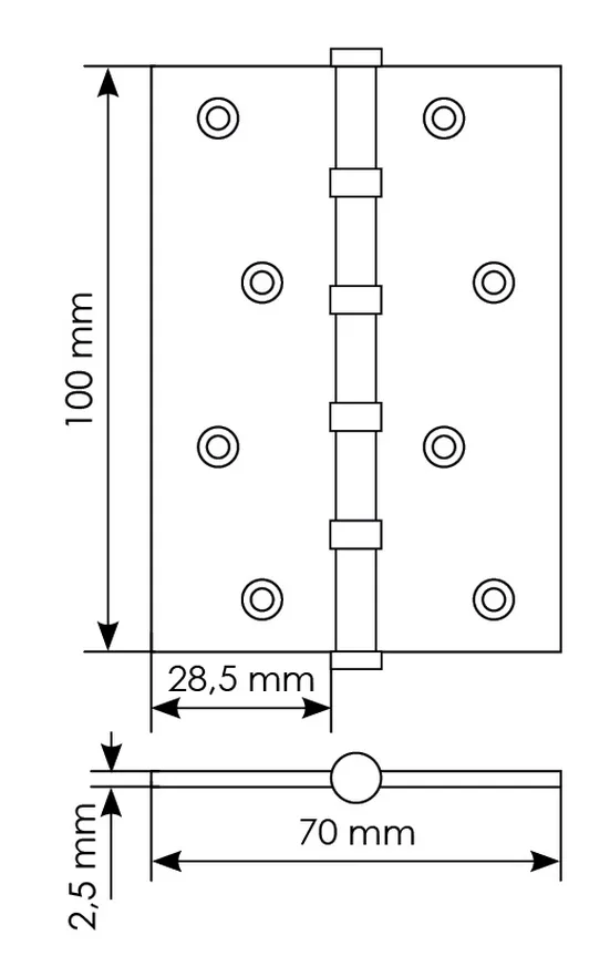 Петля универсальная карточная MS 100X70X2.5-4BB W стальная, врезная, цвет белый, сталь фото купить в Твери