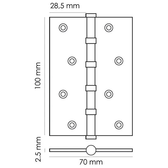 Петля карточная универсальная MS 100X70X2.5-4BB BL, врезная, цвет черный, сталь фото купить в Твери