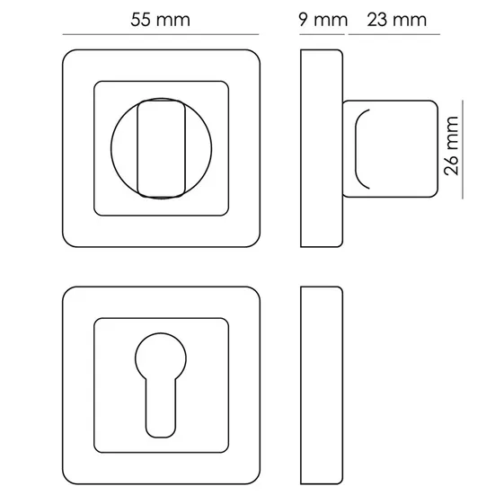 Завертка сантехническая MH-WC-S55 GR/PC квадратная цвет графит/хром фото купить в Твери